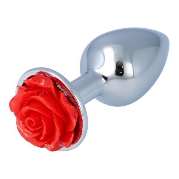 Pick&Love - No. 25 Silver Metal Butt Plug With Red Flower Size S