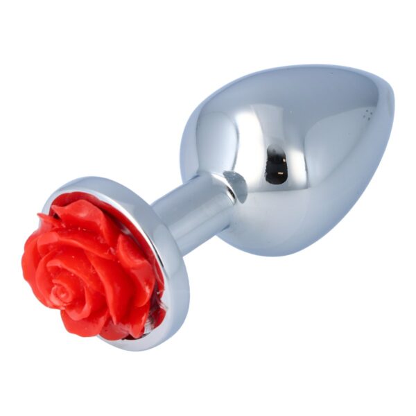 Pick&Love - No. 26 Silver Metal Butt Plug With Red Flower Size M