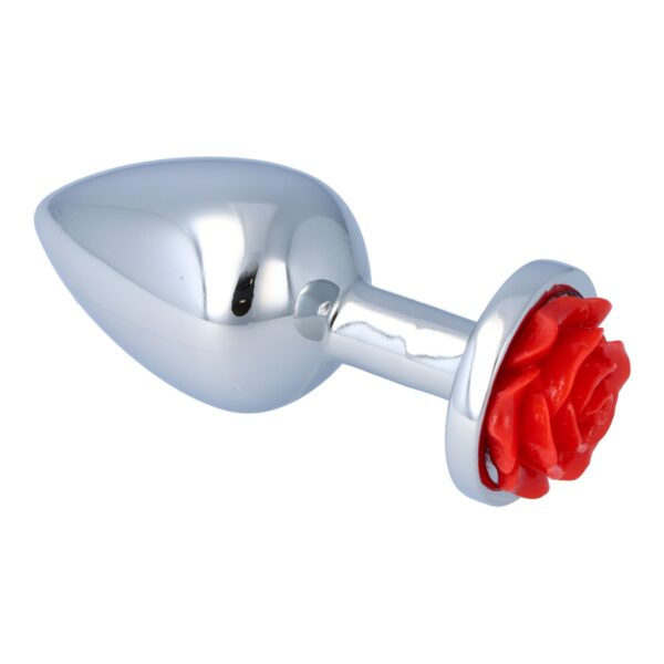 Pick&Love - No. 26 Silver Metal Butt Plug With Red Flower Size M - Image 2