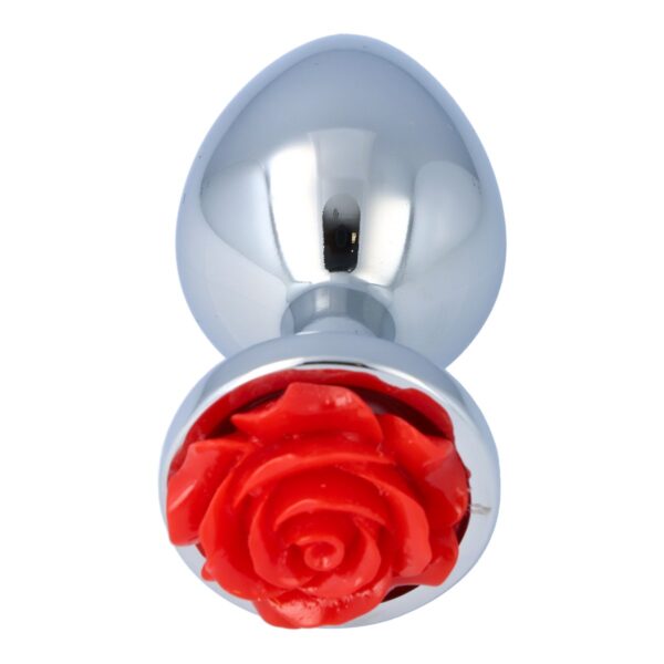 Pick&Love - No. 26 Silver Metal Butt Plug With Red Flower Size M - Image 3