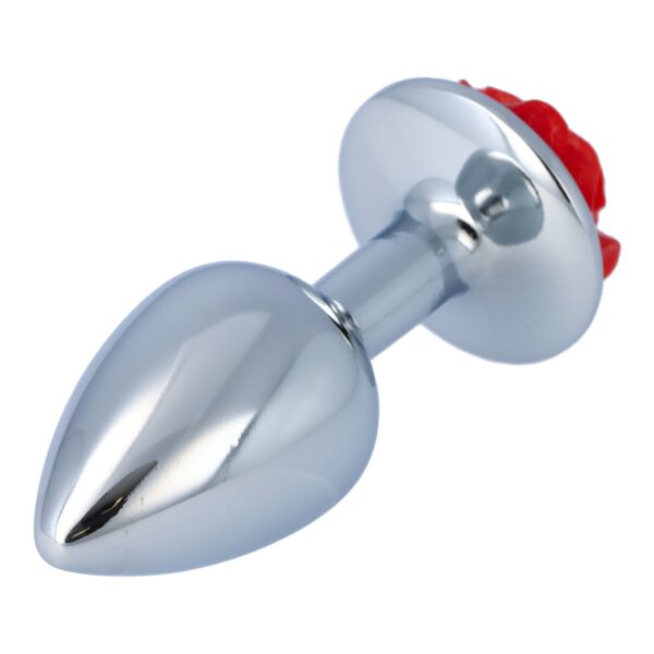 Pick&Love - No. 25 Silver Metal Butt Plug With Red Flower Size S - Image 4