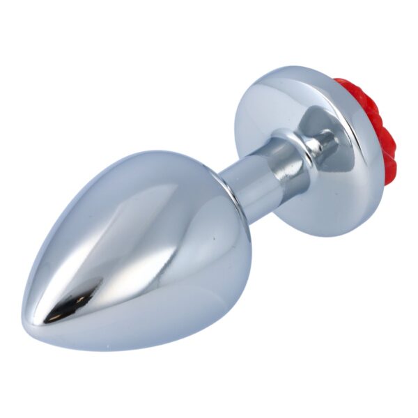 Pick&Love - No. 26 Silver Metal Butt Plug With Red Flower Size M - Image 5