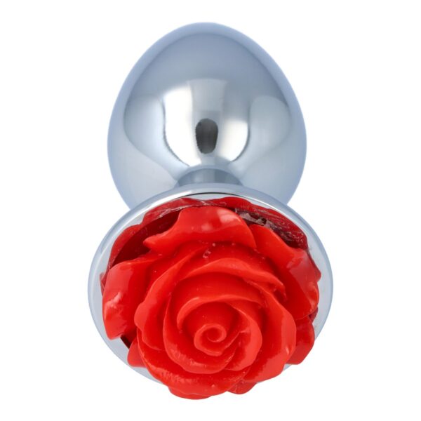 Pick&Love - No. 25 Silver Metal Butt Plug With Red Flower Size S - Image 2