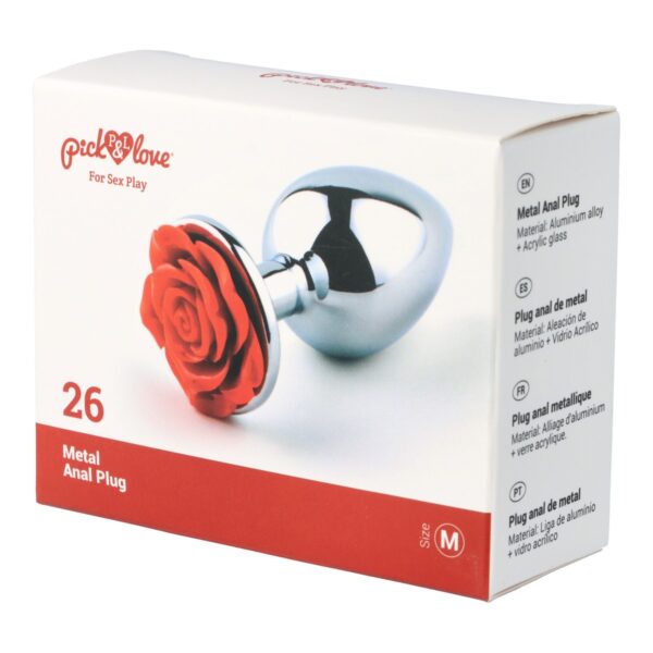 Pick&Love - No. 26 Silver Metal Butt Plug With Red Flower Size M - Image 9