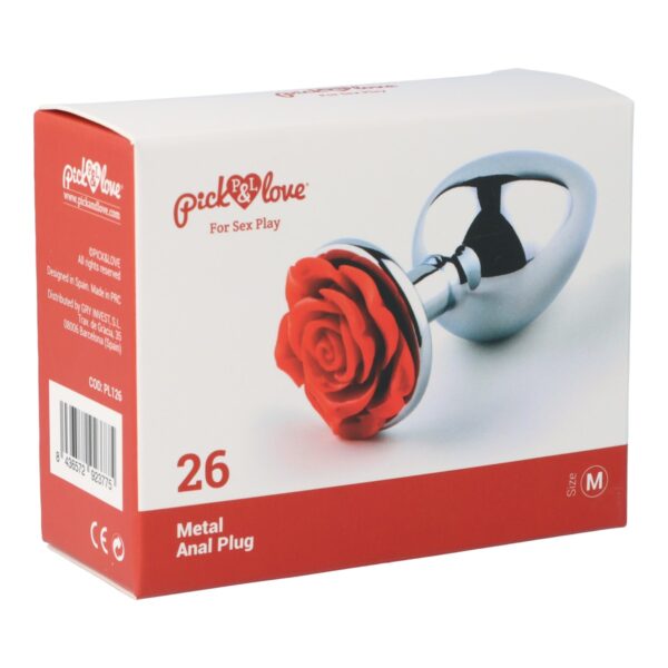 Pick&Love - No. 26 Silver Metal Butt Plug With Red Flower Size M - Image 8