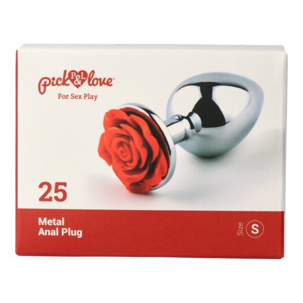 Pick&Love - No. 25 Silver Metal Butt Plug With Red Flower Size S - Image 9