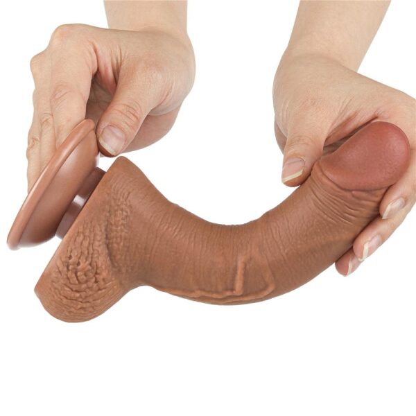 Lovetoy - 7.5 Inch Sliding Skin Dual Layer Uncut Dildo Brown - Image 4