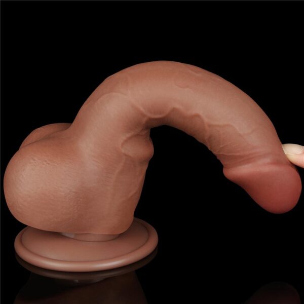 Lovetoy - 7.5 Inch Sliding Skin Dual Layer Ballsy Dildo Brown - Image 11