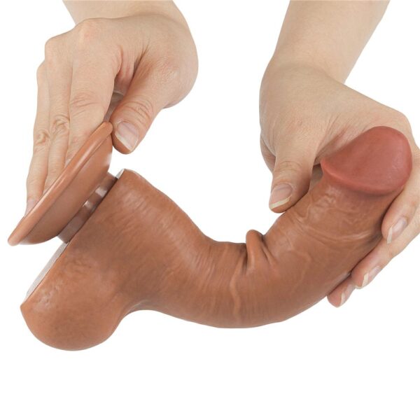 Lovetoy - 8 Inch Sliding Skin Dual Layer Ballsy Dildo Brown - Image 4