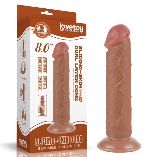 Lovetoy - 8 Inch Sliding Skin Dual Layer Dildo Brown