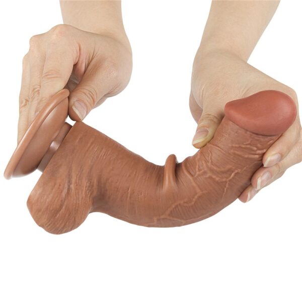 Lovetoy - 8 Inch Sliding Skin Dual Layer Ballsy Dildo Brown - Image 4