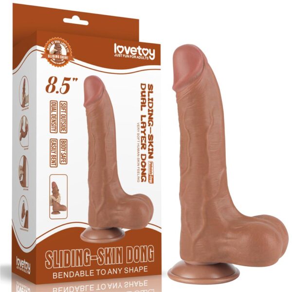 Lovetoy - 8.5 Inch Sliding Skin Dual Layer Dildo Brown