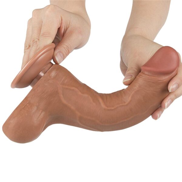 Lovetoy - 8.5 Inch Sliding Skin Dual Layer Dildo Brown - Image 4