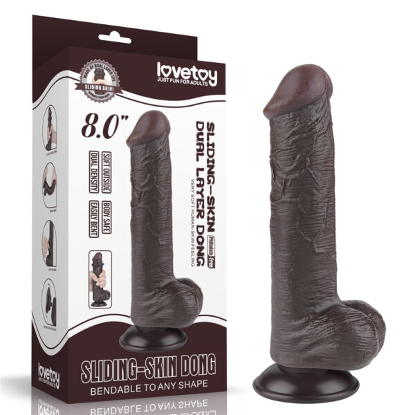 Lovetoy - 8 Inch Sliding Skin Dual Layer Ballsy Dildo Black