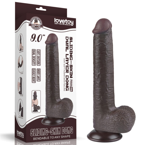 Lovetoy - 9 Inch Sliding Skin Dual Layer Dildo Black