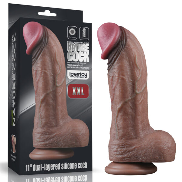 Lovetoy - 11 Inch Dual Layered Silicone Dildo XXL Brown