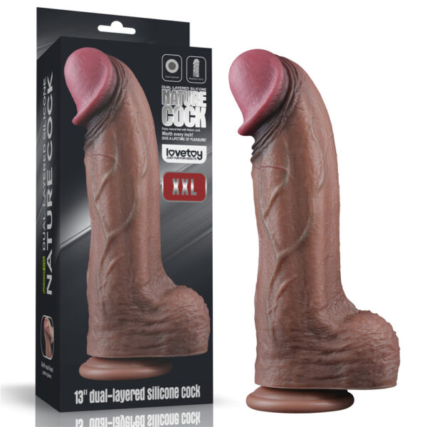 Lovetoy - 13 Inch Dual Layered Silicone Dildo XXL Brown