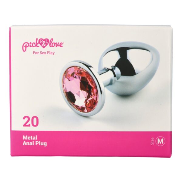 Pick&Love - No. 20 Silver Butt Plug With Pink Crystal Size M - Image 7