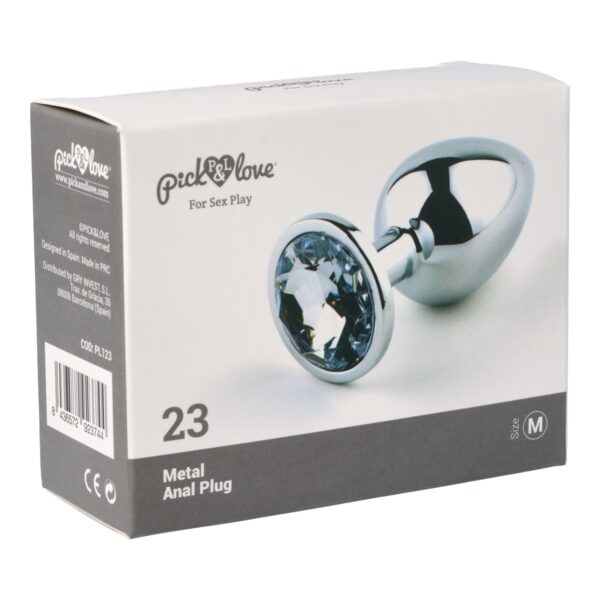 Pick&Love - No. 23 Silver Butt Plug With Clear Crystal Size M - Image 9